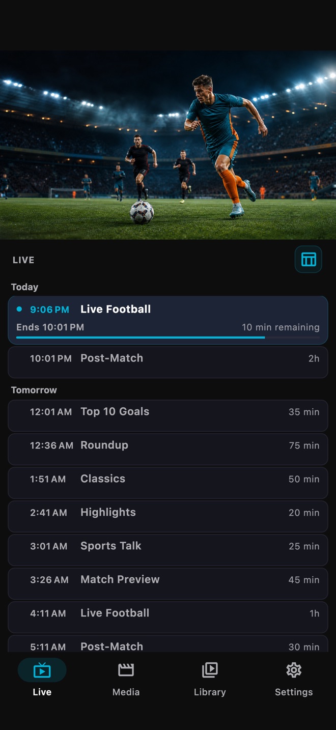 VizoPlay on a phone, playing a live football match